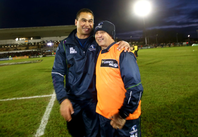 Pat Lam celebrates with Dave Ellis