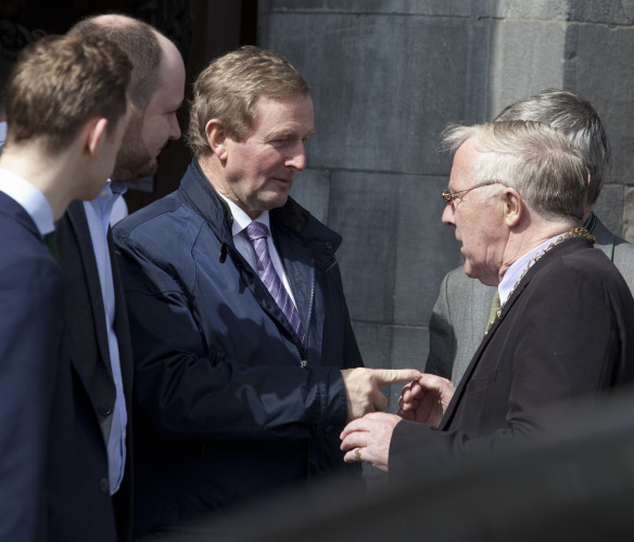 22/4/2016. Martin O'Rourke Funeral. Pictured with other mourners at the funeral of gangland shooting victim, Mr. Martin O'Rourke, was acting Taoiseach Enda Kenny (centre) and Deputy Lord Mayor, Cllr Christy Burke (right). Mr O'Rourke was shot dead in a ca
