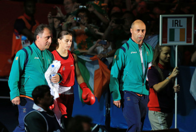 Katie Taylor makes her way to the ring