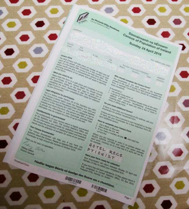 24/04/2016. Census 2016. Pictured the Census form