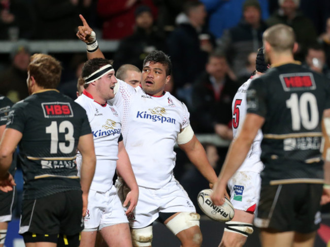 Nick Williams celebrates scoring a try