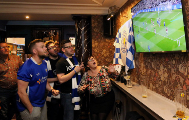 Leicester Fans watch Manchester United v Leicester City