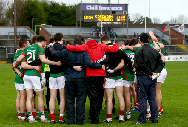 The Mayo team huddle after the game