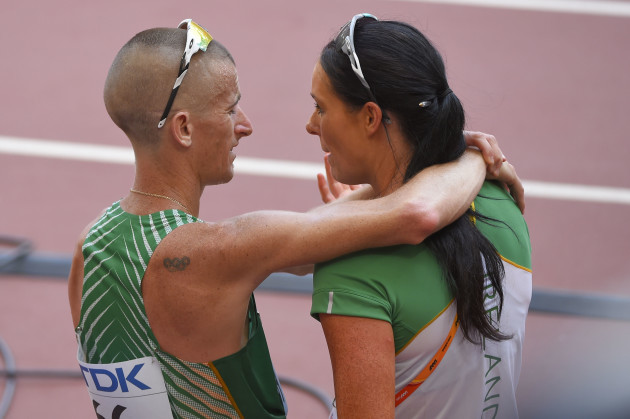 Rob Heffernan with his wife Marian after finishing fifth
