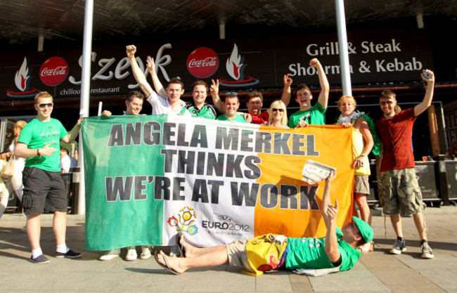 Irish fans with the Angela Merkel flag