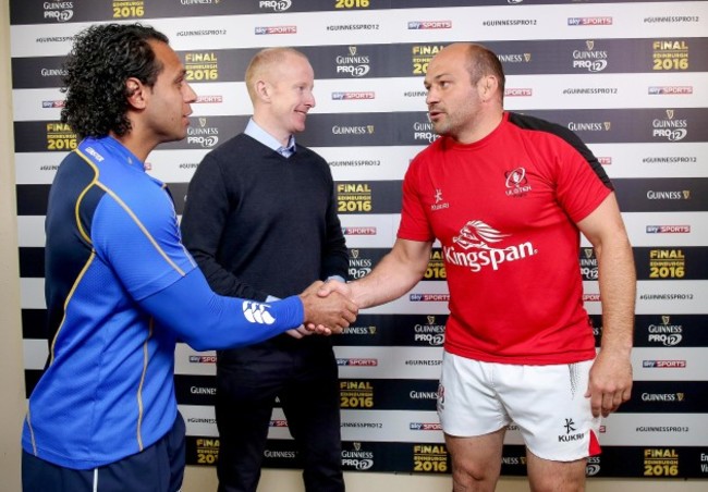 Isa Nacewa and Rory Best with referee Ian Davies