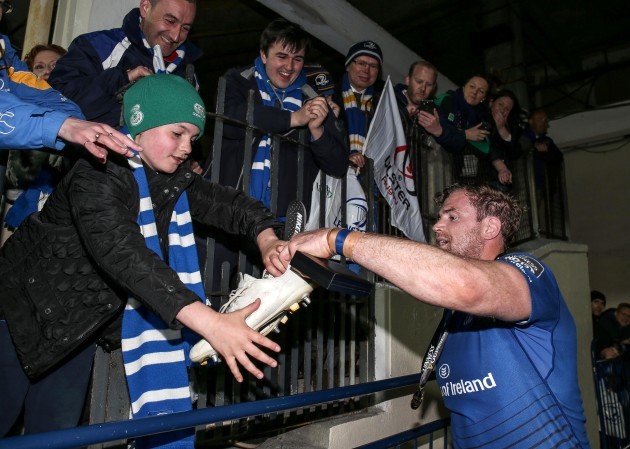 Jamie Heaslip gives his boots to Shane Pedlow