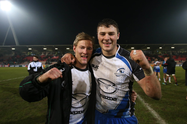 Kieran Marmion and Robbie Henshaw celebrate after the match