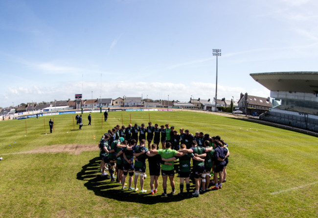 The Connacht team huddle before training