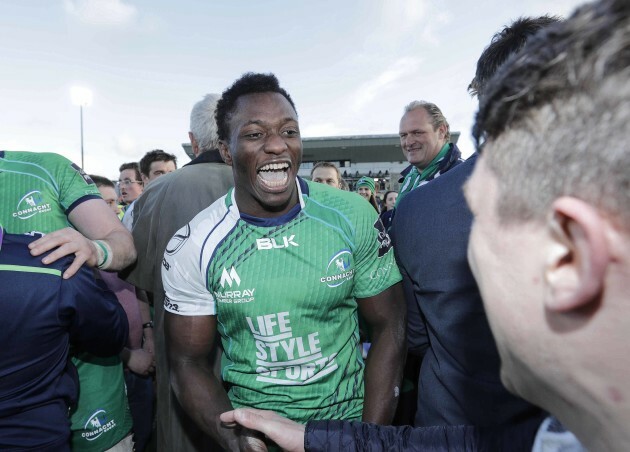 Niyi Adeolokun celebrates at the end of the match