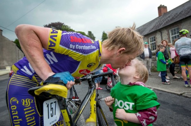 Finlay Clarke has a kiss for her father Johnny Clarke