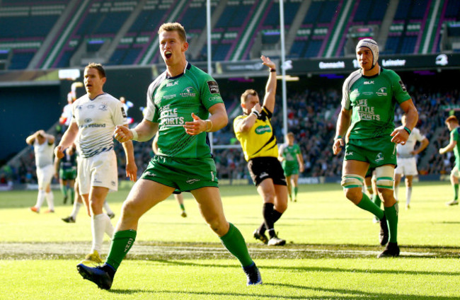 Matt Healy celebrates scoring his sides third try