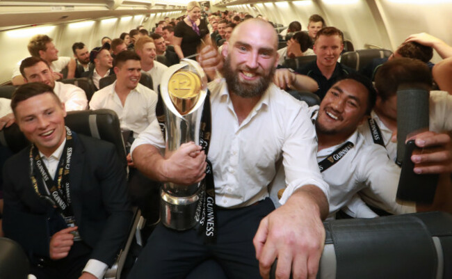 John Muldoon and Bundee Aki on the plane to Knock