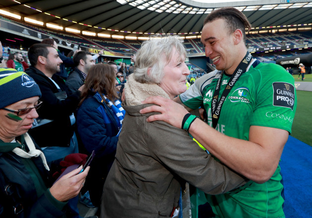 Ultan Dillane celebrates with his mother Ellen after the game