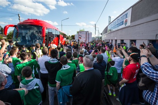 Supporters welcome the Republic of Ireland team bus