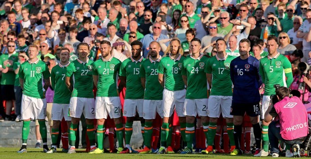 The Ireland team stand for The National Anthem