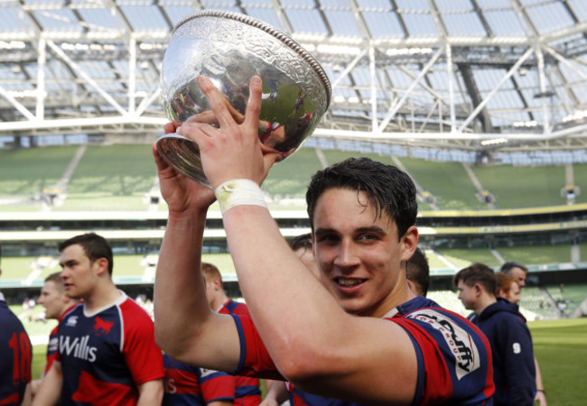 Joey Carbery lifts the Ulster Bank League trophy