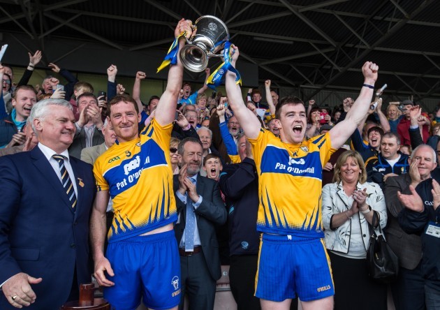 Pat O'Connor and Tony Kelly lift the cup
