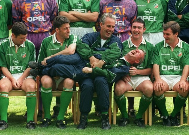 Irish soccer team sharing a joke 1996