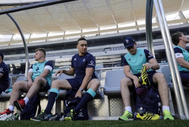 Finlay Balham Ultan Dillane and Paddy Jackson during training