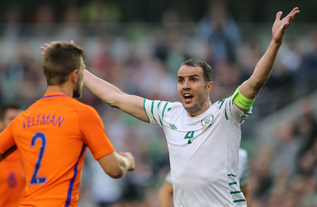 John O’Shea reacts after thinking his side's goal had been disallowed
