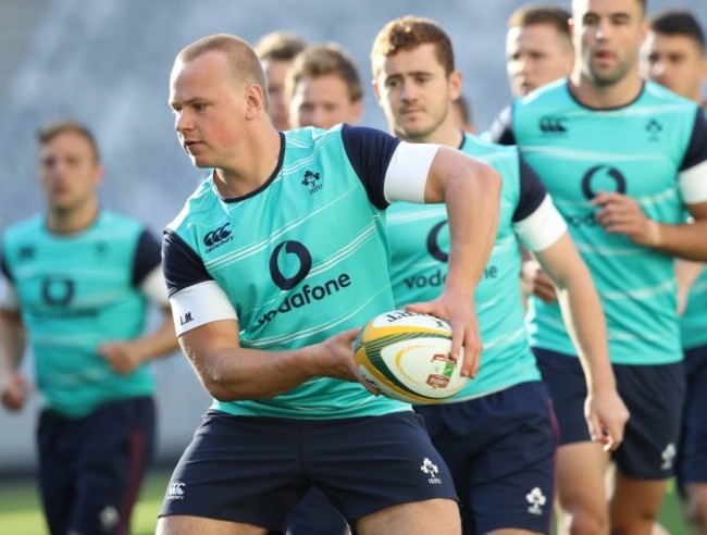 Luke Marshall with the ball during training