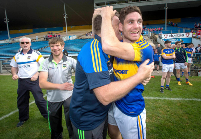 Liam Kearns celebrates with Philip Austin