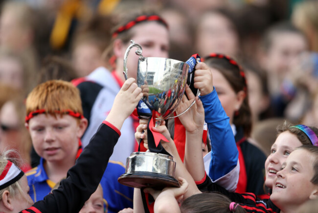 Down supporters celebrate with the Kay Mills cup