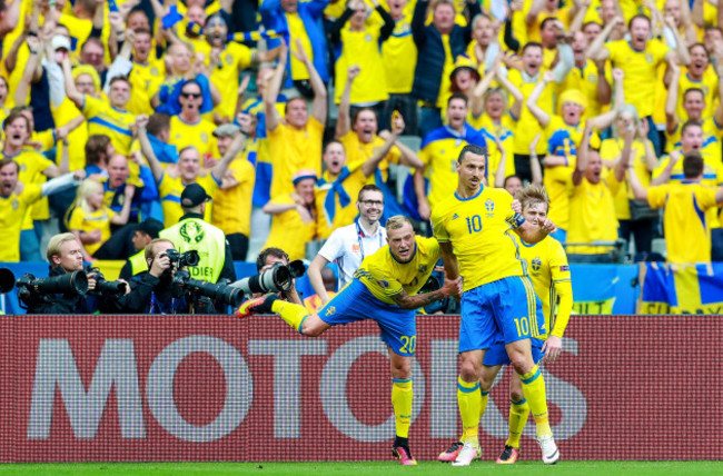 Zlatan Ibrahimovic celebrates his side's goal