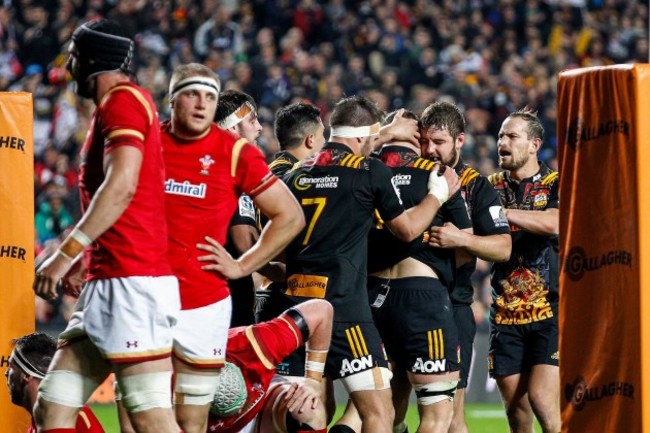 The Chiefs celebrate a try