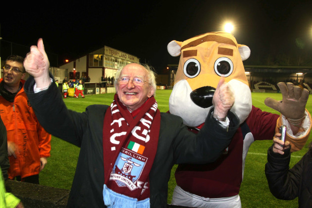 Michael D Higgins with Galway United mascot