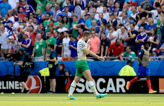 Shane Duffy receives a red card