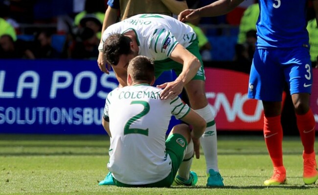 John O'Shea and Seamus Coleman dejected