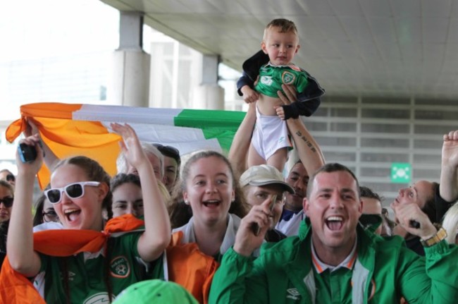 27/6/2016 Irish Fans at Dublin Airport. Three-year