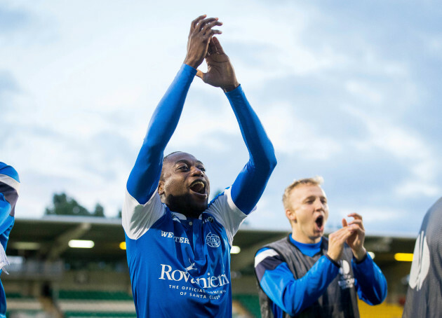 Jean Fridolin Nganbe celebrates after the game