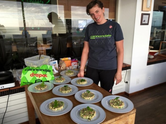 heres-olga-after-preparing-the-salmon-tartare-note-there-are-nine-plates-one-for-each-rider-on-the-team