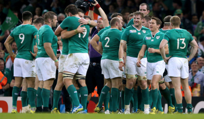 The Ireland team celebratin