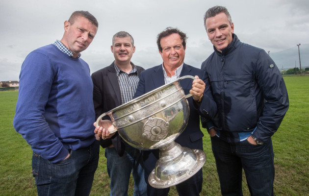 Tomas O’Se, Kevin McStay, RTE’s Marty Morrissey and Padraic Joyce with Sam Maguire