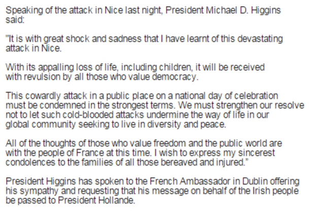 Michael D Higgins statement