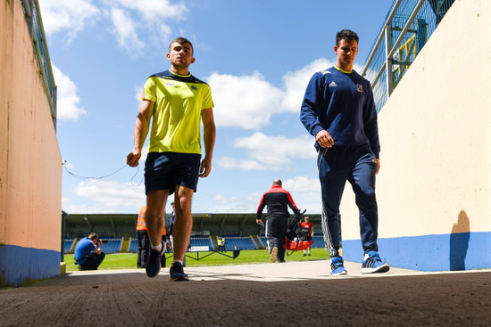 Cork players head to the field before the warm-up