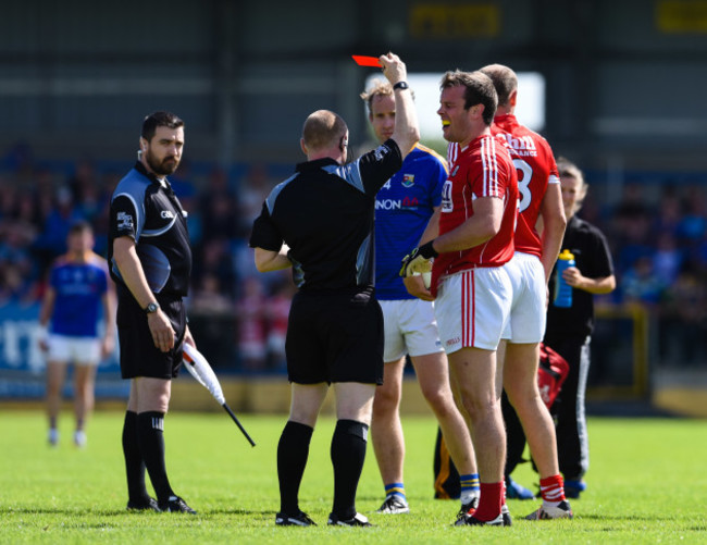 James Loughrey receives a red card