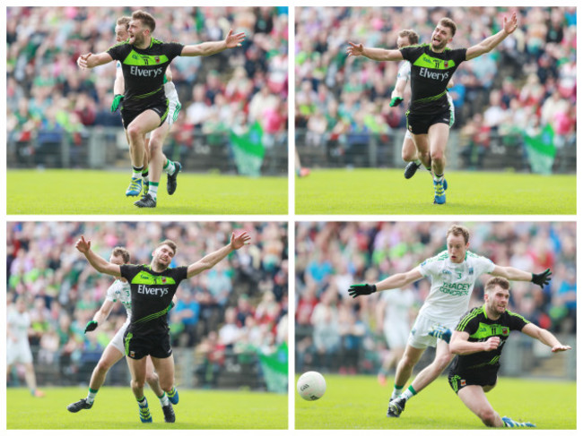 Aidan O’Shea falls after being tackled by Che Cullen of which resulted in a penalty