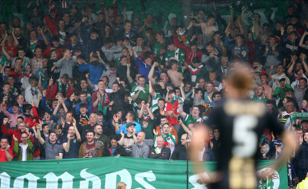 Cork City supporters celebrate a goal