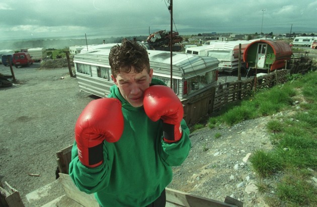 Boxer Francie Barrett outside his caravan in Galway