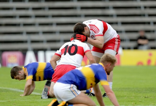 Mark Lynch celebrates with Danny Heavron
