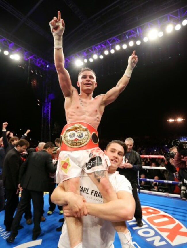Carl Frampton celebrates winning