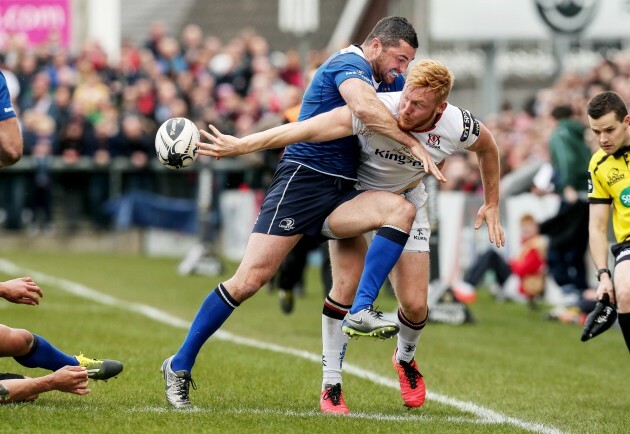 Ruan Pienaar and Franco van der Merwe with Jamie Heaslip