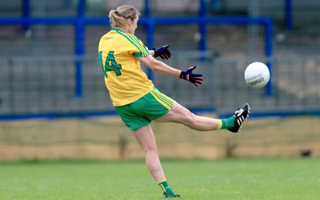 Yvonne McGonagle scores the winning point with the last kick of the game