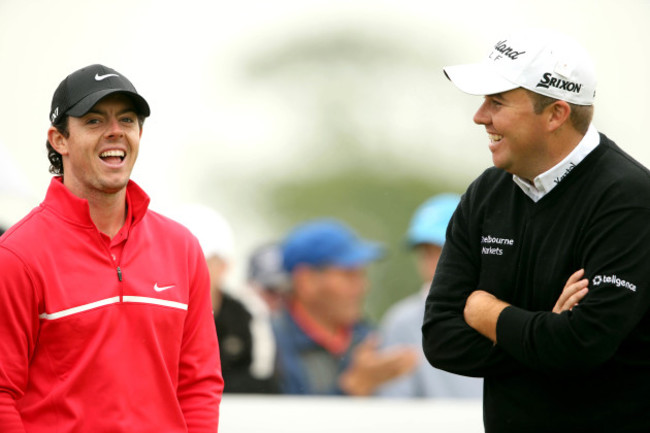 Rory McIlroy and Shane Lowry share a joke on the 3rd tee box