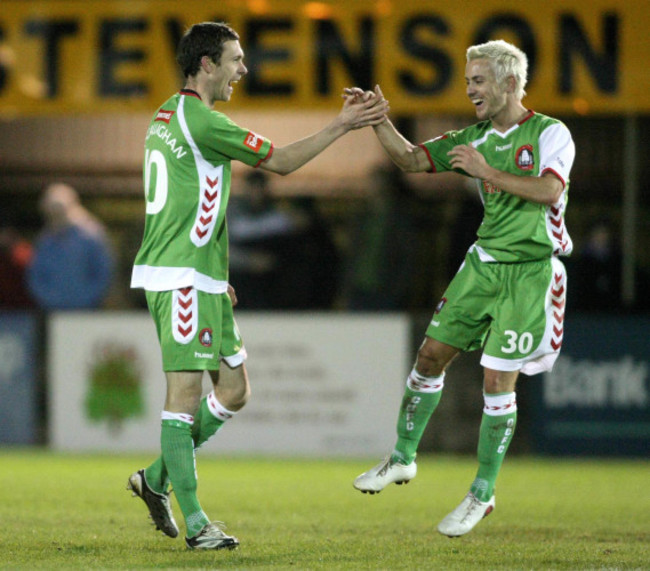 George O'Callaghan celebrates with Liam Kearney